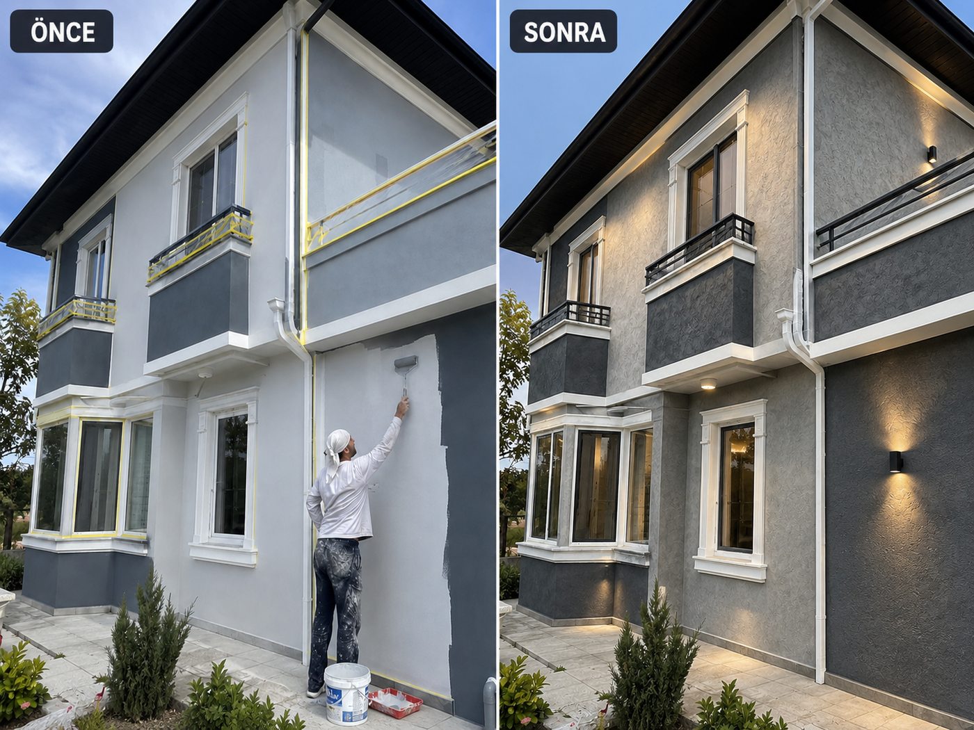 Bostanlı dış cephe boya öncesi ve sonrası