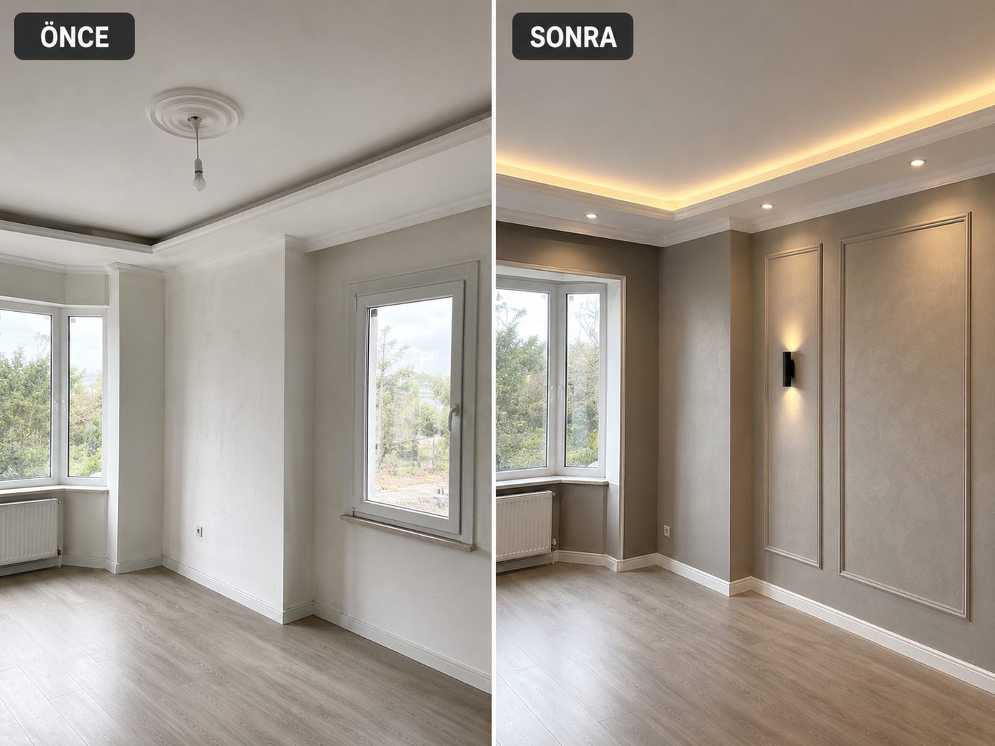 Bostanlı iç cephe boya öncesi ve sonrası